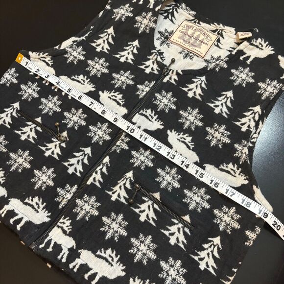 VTG Best Authentic Vest Black Large Moose Snowflake Full Zip Winter White Crop - Picture 9 of 9